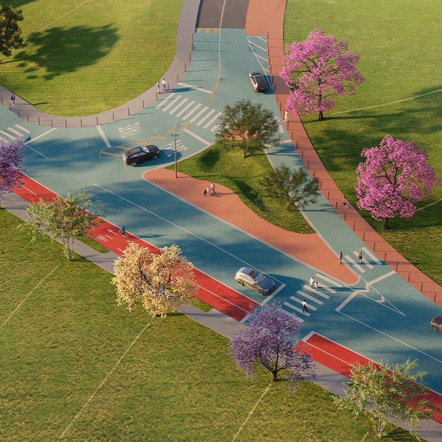 Infraestrutura planejada para as pessoas: segurança, passagens seguras para pedestres, grandes áreas para corridas, caminhadas e passeios.
